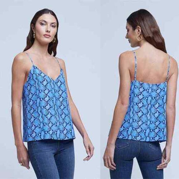 NWT L'agence Jane Paloma Snake Print Spaghetti Strap Blue Silk Top Size: XXS